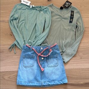(NWT) Girls Jean Skirt and Long Sleeve Tops (7/8)